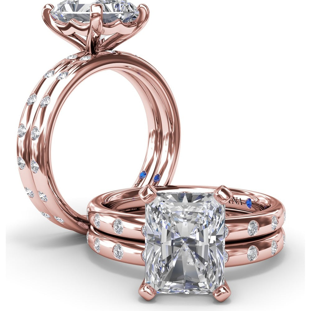 Radiant Cut Engagement Ring Setting with Flush Set Diamond Band by Fana - 0.27 Carat Total Diamond Weight