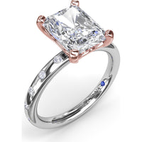 Radiant Cut Engagement Ring Setting with Flush Set Diamond Band by Fana - 0.27 Carat Total Diamond Weight
