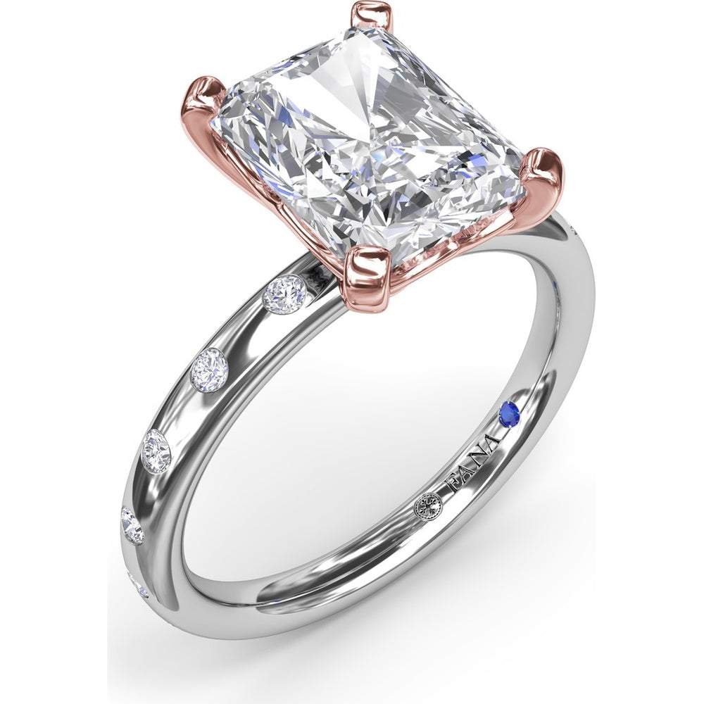 Radiant Cut Engagement Ring Setting with Flush Set Diamond Band by Fana - 0.27 Carat Total Diamond Weight