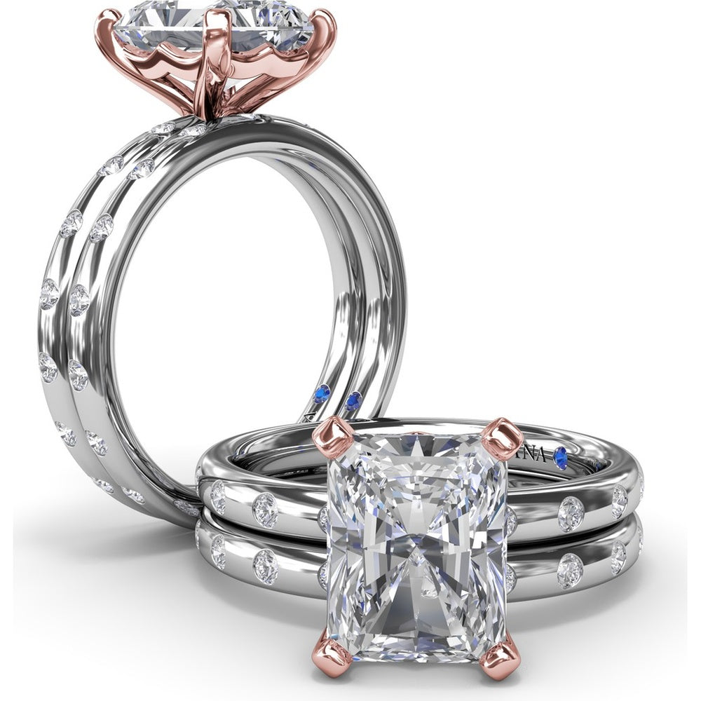Radiant Cut Engagement Ring Setting with Flush Set Diamond Band by Fana - 0.27 Carat Total Diamond Weight