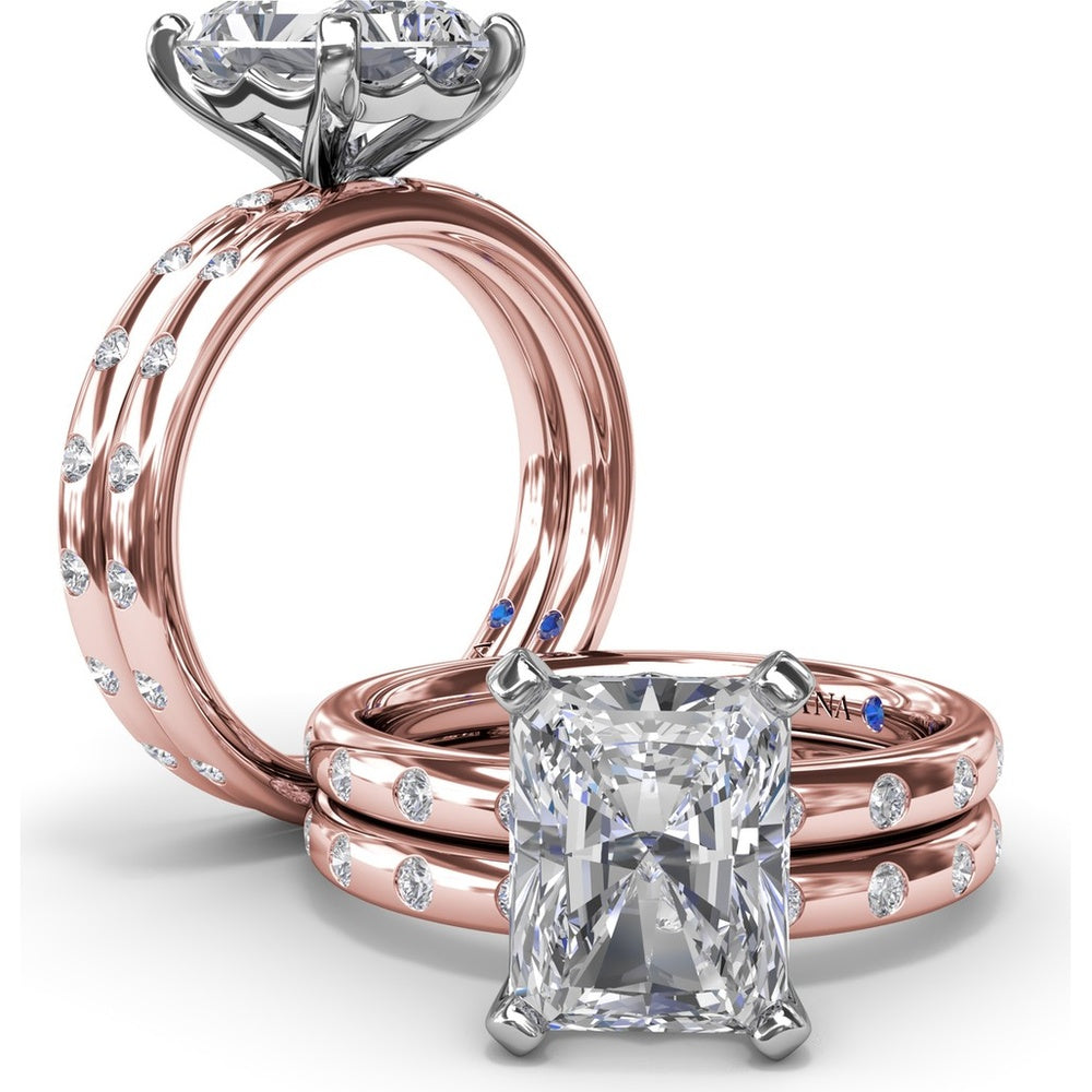 Radiant Cut Engagement Ring Setting with Flush Set Diamond Band by Fana - 0.27 Carat Total Diamond Weight