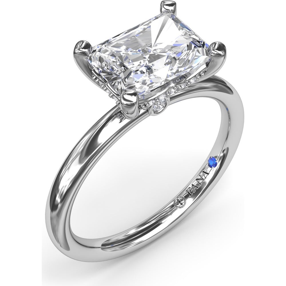 Radiant East-West Solitaire Engagement Ring Setting with Hidden Halo and Peek-A-Boo Diamond by Fana - 0.02 Carat Total Diamond Weight