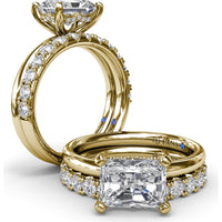 Radiant East-West Solitaire Engagement Ring Setting with Hidden Halo and Peek-A-Boo Diamond by Fana - 0.02 Carat Total Diamond Weight