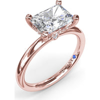 Radiant East-West Solitaire Engagement Ring Setting with Hidden Halo and Peek-A-Boo Diamond by Fana - 0.02 Carat Total Diamond Weight