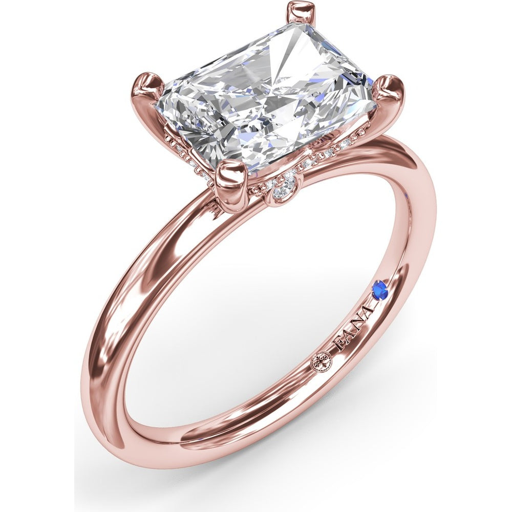 Radiant East-West Solitaire Engagement Ring Setting with Hidden Halo and Peek-A-Boo Diamond by Fana - 0.02 Carat Total Diamond Weight