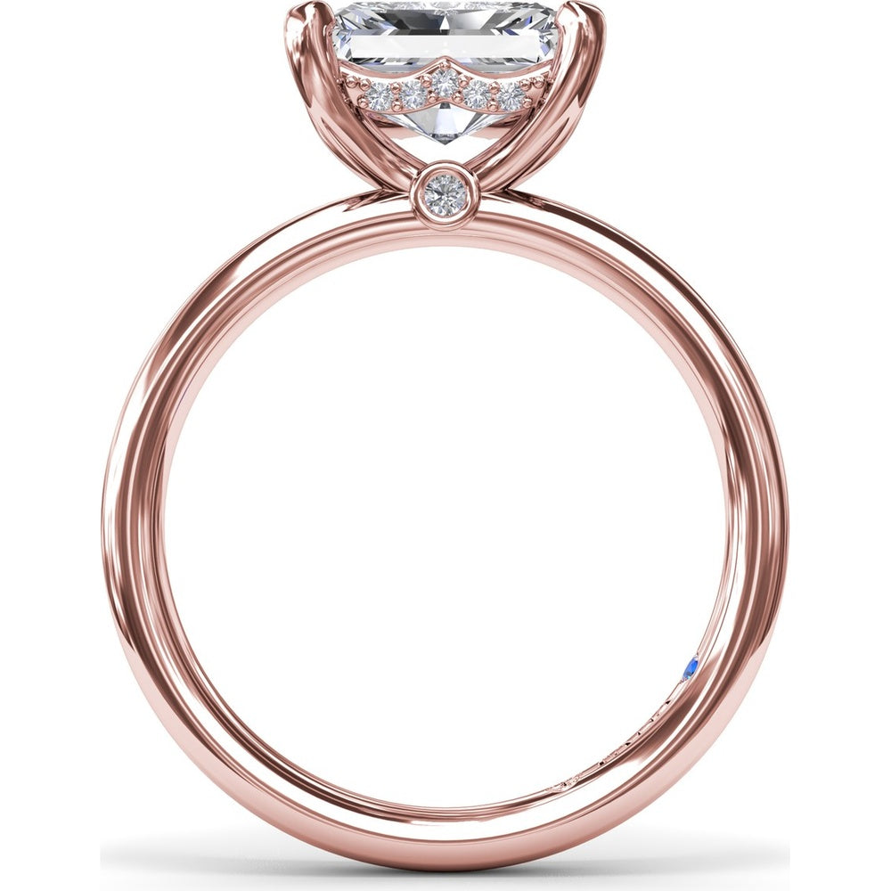 Radiant East-West Solitaire Engagement Ring Setting with Hidden Halo and Peek-A-Boo Diamond by Fana - 0.02 Carat Total Diamond Weight
