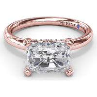 Radiant East-West Solitaire Engagement Ring Setting with Hidden Halo and Peek-A-Boo Diamond by Fana - 0.02 Carat Total Diamond Weight
