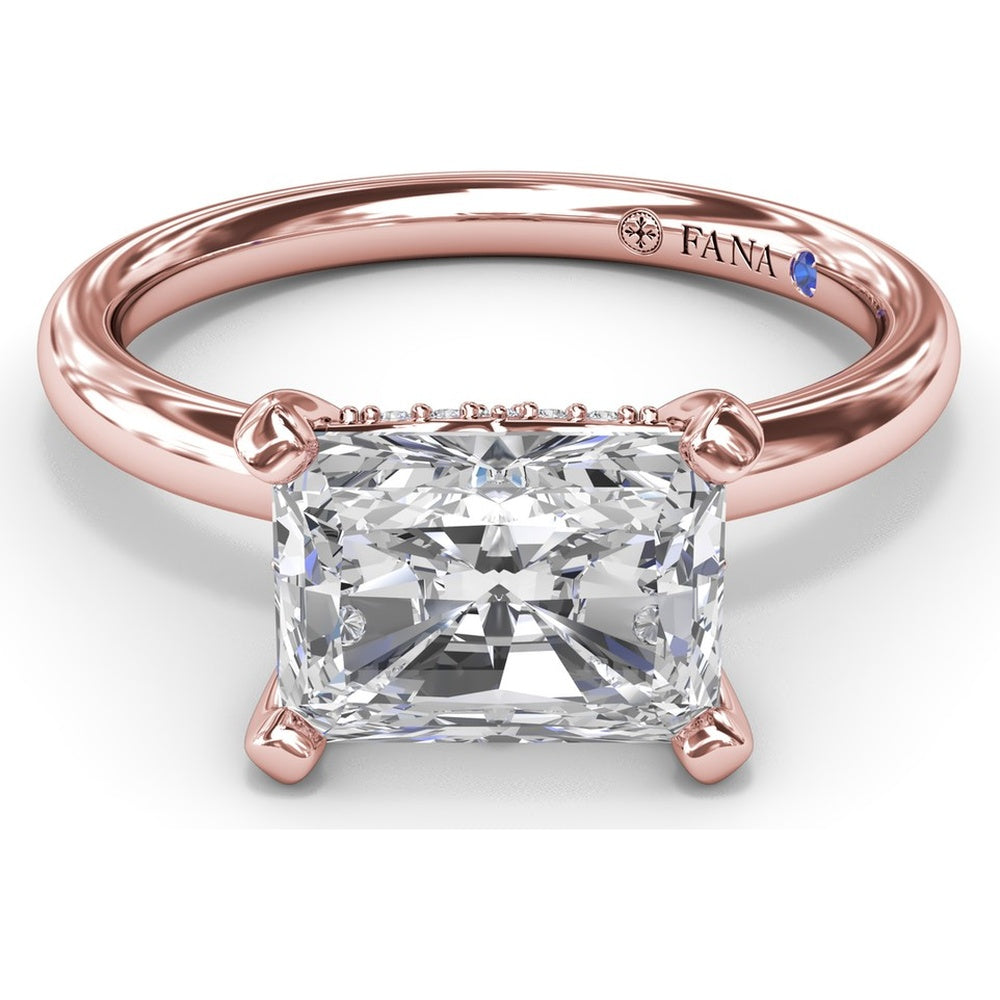 Radiant East-West Solitaire Engagement Ring Setting with Hidden Halo and Peek-A-Boo Diamond by Fana - 0.02 Carat Total Diamond Weight