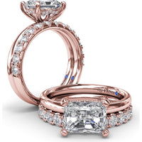 Radiant East-West Solitaire Engagement Ring Setting with Hidden Halo and Peek-A-Boo Diamond by Fana - 0.02 Carat Total Diamond Weight