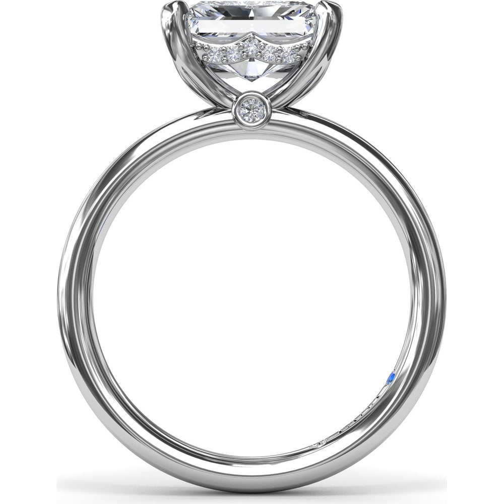 Radiant East-West Solitaire Engagement Ring Setting with Hidden Halo and Peek-A-Boo Diamond by Fana - 0.02 Carat Total Diamond Weight
