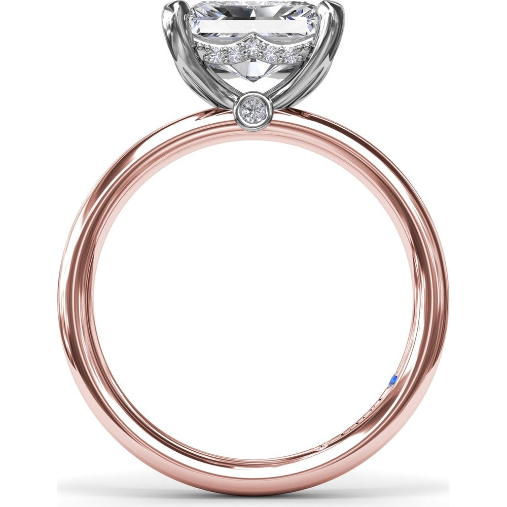 Radiant East-West Solitaire Engagement Ring Setting with Hidden Halo and Peek-A-Boo Diamond by Fana - 0.02 Carat Total Diamond Weight