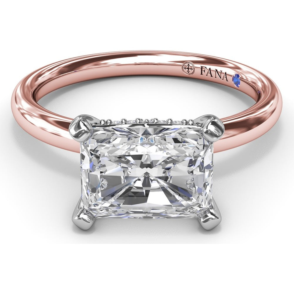 Radiant East-West Solitaire Engagement Ring Setting with Hidden Halo and Peek-A-Boo Diamond by Fana - 0.02 Carat Total Diamond Weight