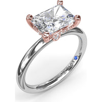 Radiant East-West Solitaire Engagement Ring Setting with Hidden Halo and Peek-A-Boo Diamond by Fana - 0.02 Carat Total Diamond Weight
