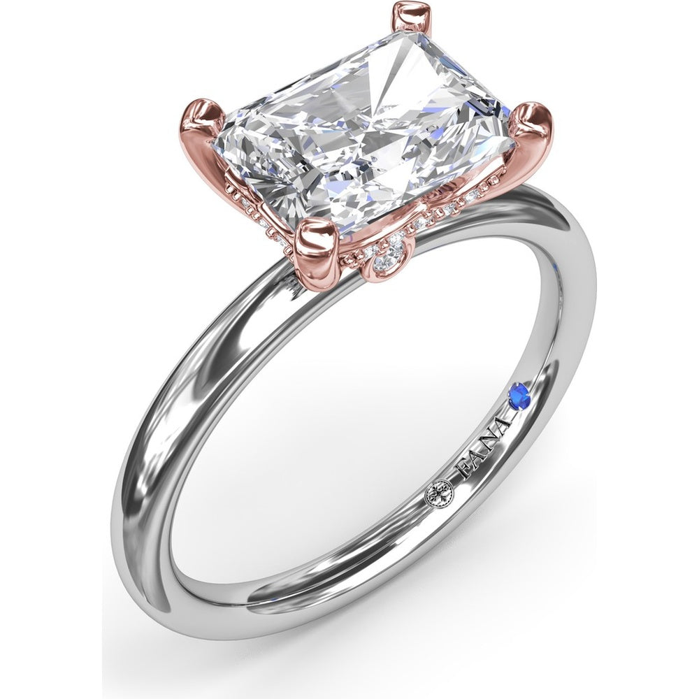 Radiant East-West Solitaire Engagement Ring Setting with Hidden Halo and Peek-A-Boo Diamond by Fana - 0.02 Carat Total Diamond Weight