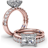 Radiant East-West Solitaire Engagement Ring Setting with Hidden Halo and Peek-A-Boo Diamond by Fana - 0.02 Carat Total Diamond Weight