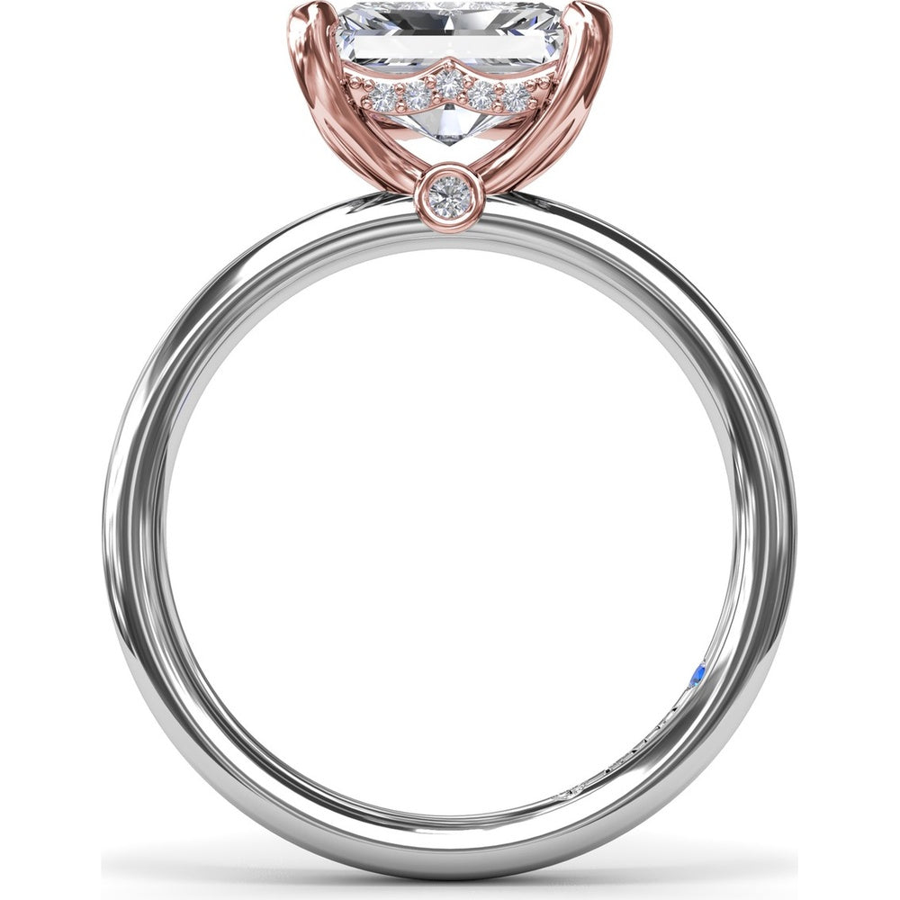Radiant East-West Solitaire Engagement Ring Setting with Hidden Halo and Peek-A-Boo Diamond by Fana - 0.02 Carat Total Diamond Weight