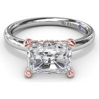 Radiant East-West Solitaire Engagement Ring Setting with Hidden Halo and Peek-A-Boo Diamond by Fana - 0.02 Carat Total Diamond Weight