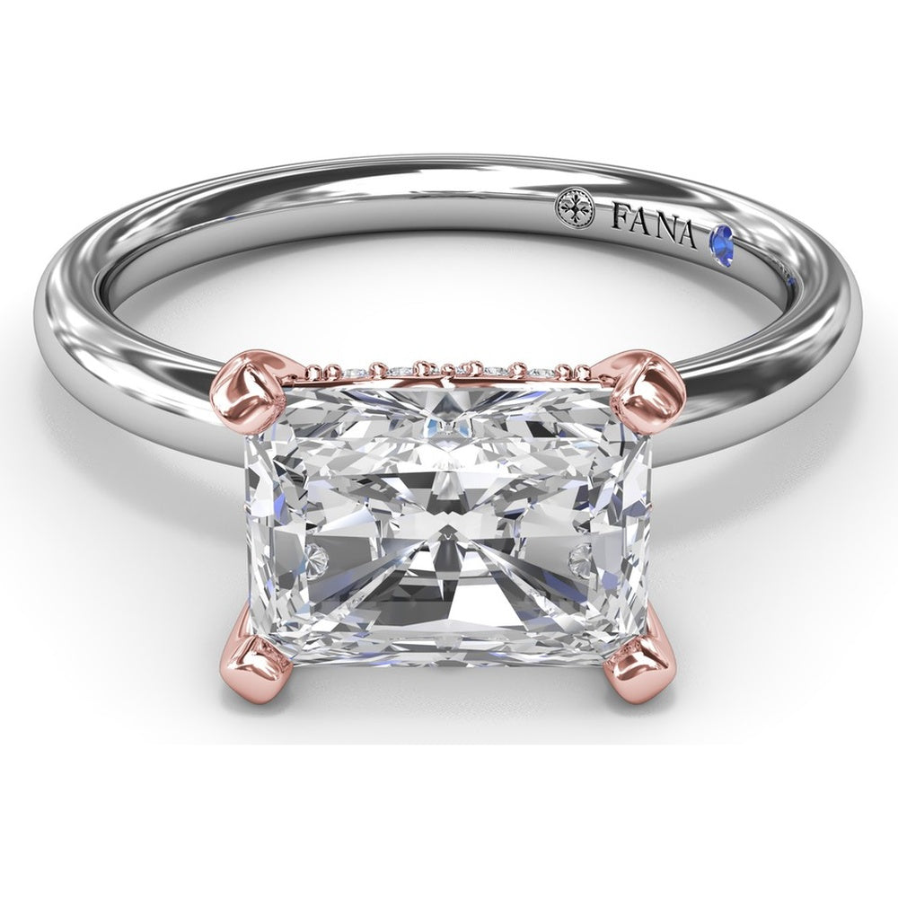 Radiant East-West Solitaire Engagement Ring Setting with Hidden Halo and Peek-A-Boo Diamond by Fana - 0.02 Carat Total Diamond Weight