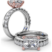 Radiant East-West Solitaire Engagement Ring Setting with Hidden Halo and Peek-A-Boo Diamond by Fana - 0.02 Carat Total Diamond Weight