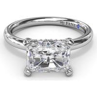 Radiant East-West Solitaire Engagement Ring Setting with Hidden Halo and Peek-A-Boo Diamond by Fana - 0.02 Carat Total Diamond Weight
