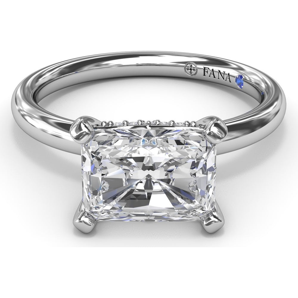 Radiant East-West Solitaire Engagement Ring Setting with Hidden Halo and Peek-A-Boo Diamond by Fana - 0.02 Carat Total Diamond Weight