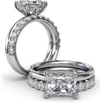 Radiant East-West Solitaire Engagement Ring Setting with Hidden Halo and Peek-A-Boo Diamond by Fana - 0.02 Carat Total Diamond Weight