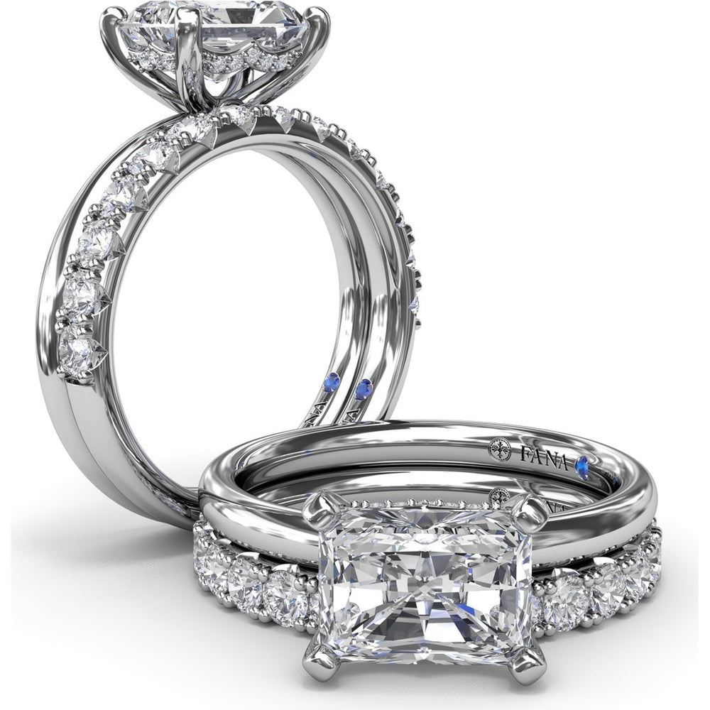 Radiant East-West Solitaire Engagement Ring Setting with Hidden Halo and Peek-A-Boo Diamond by Fana - 0.02 Carat Total Diamond Weight