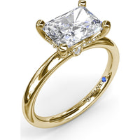 Radiant East-West Solitaire Engagement Ring Setting with Hidden Halo and Peek-A-Boo Diamond by Fana - 0.02 Carat Total Diamond Weight