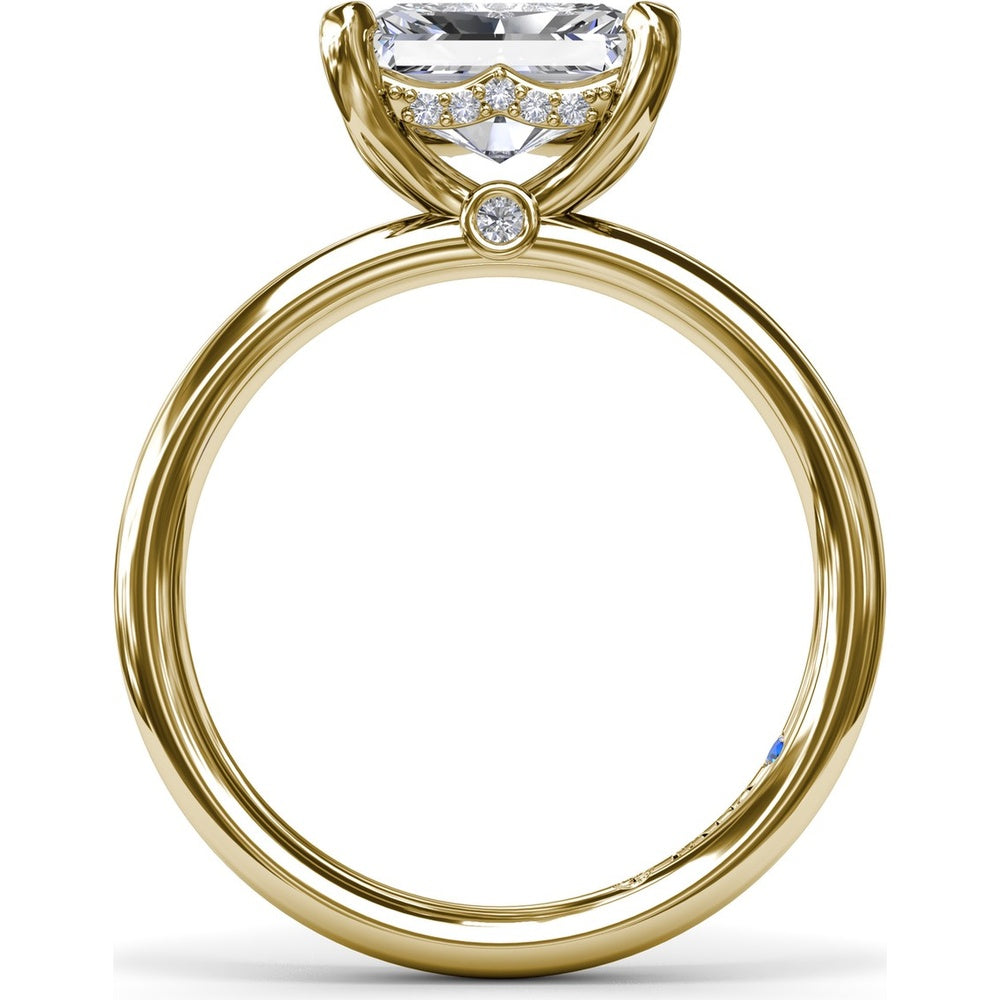 Radiant East-West Solitaire Engagement Ring Setting with Hidden Halo and Peek-A-Boo Diamond by Fana - 0.02 Carat Total Diamond Weight
