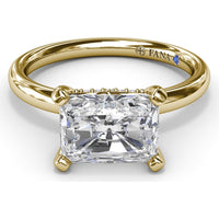 Radiant East-West Solitaire Engagement Ring Setting with Hidden Halo and Peek-A-Boo Diamond by Fana - 0.02 Carat Total Diamond Weight
