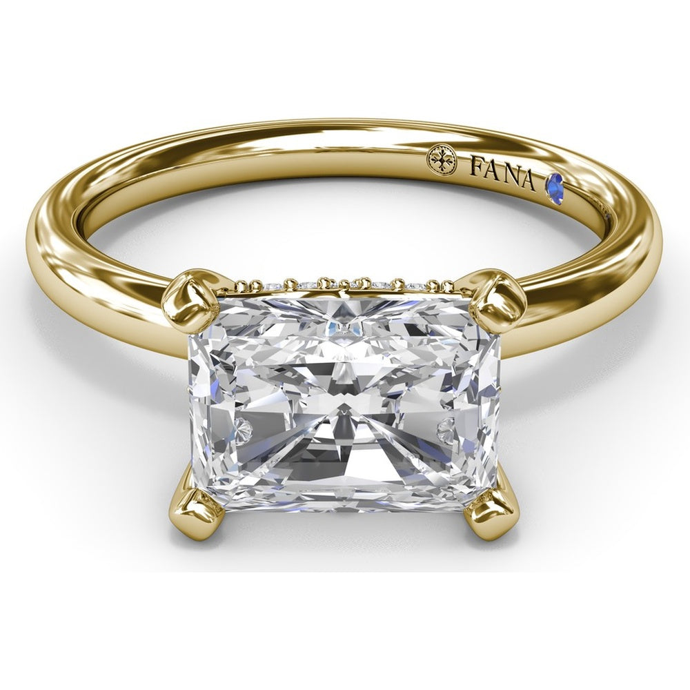 Radiant East-West Solitaire Engagement Ring Setting with Hidden Halo and Peek-A-Boo Diamond by Fana - 0.02 Carat Total Diamond Weight