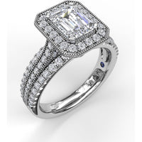 Radiant Halo Engagement Ring Setting with Triple Pavé Split Shank Band by Fana - 0.75 Carat Total Diamond Weight