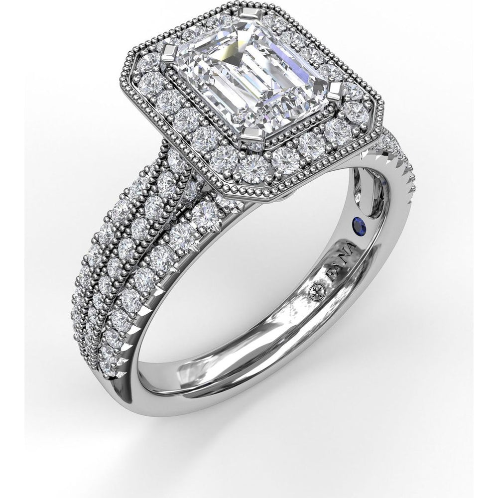 Radiant Halo Engagement Ring Setting with Triple Pavé Split Shank Band by Fana - 0.75 Carat Total Diamond Weight