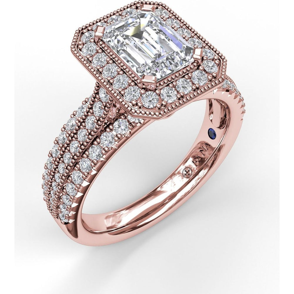 Radiant Halo Engagement Ring Setting with Triple Pavé Split Shank Band by Fana - 0.75 Carat Total Diamond Weight