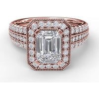 Radiant Halo Engagement Ring Setting with Triple Pavé Split Shank Band by Fana - 0.75 Carat Total Diamond Weight