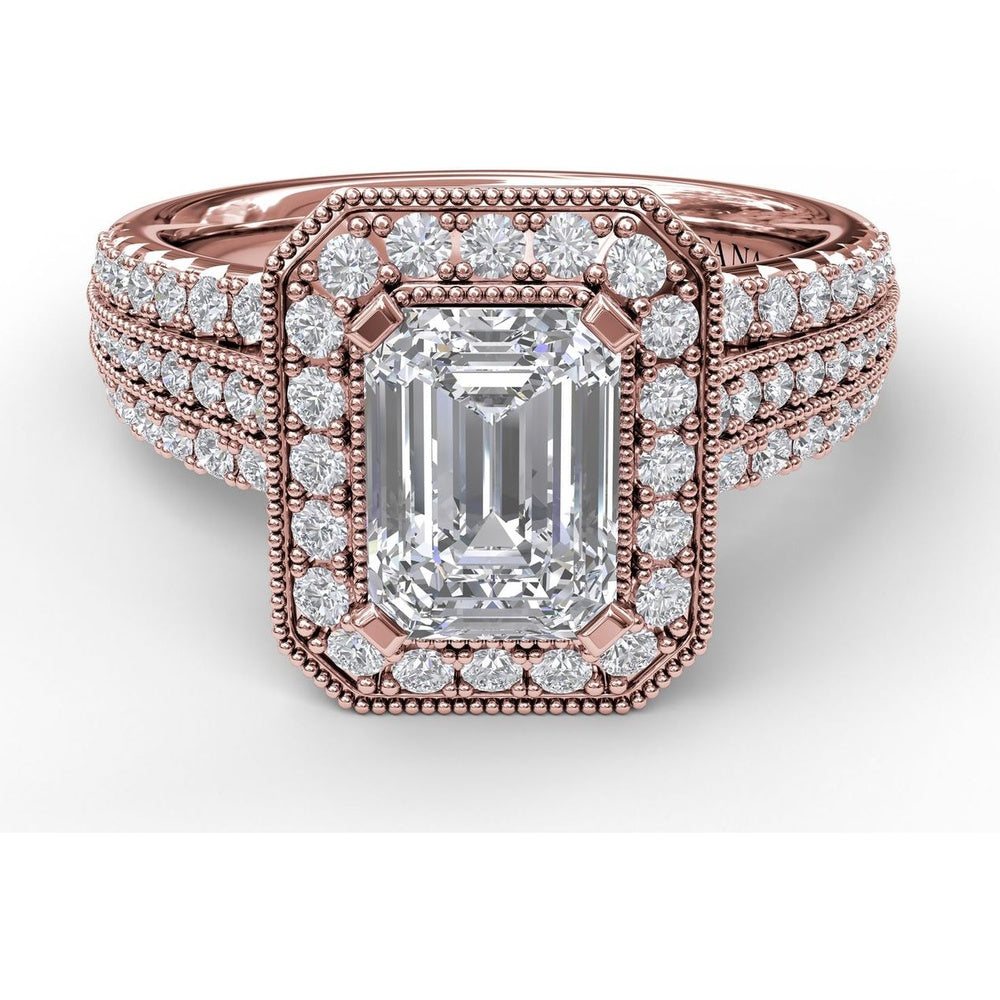 Radiant Halo Engagement Ring Setting with Triple Pavé Split Shank Band by Fana - 0.75 Carat Total Diamond Weight