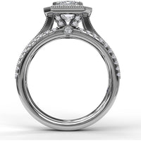 Radiant Halo Engagement Ring Setting with Triple Pavé Split Shank Band by Fana - 0.75 Carat Total Diamond Weight