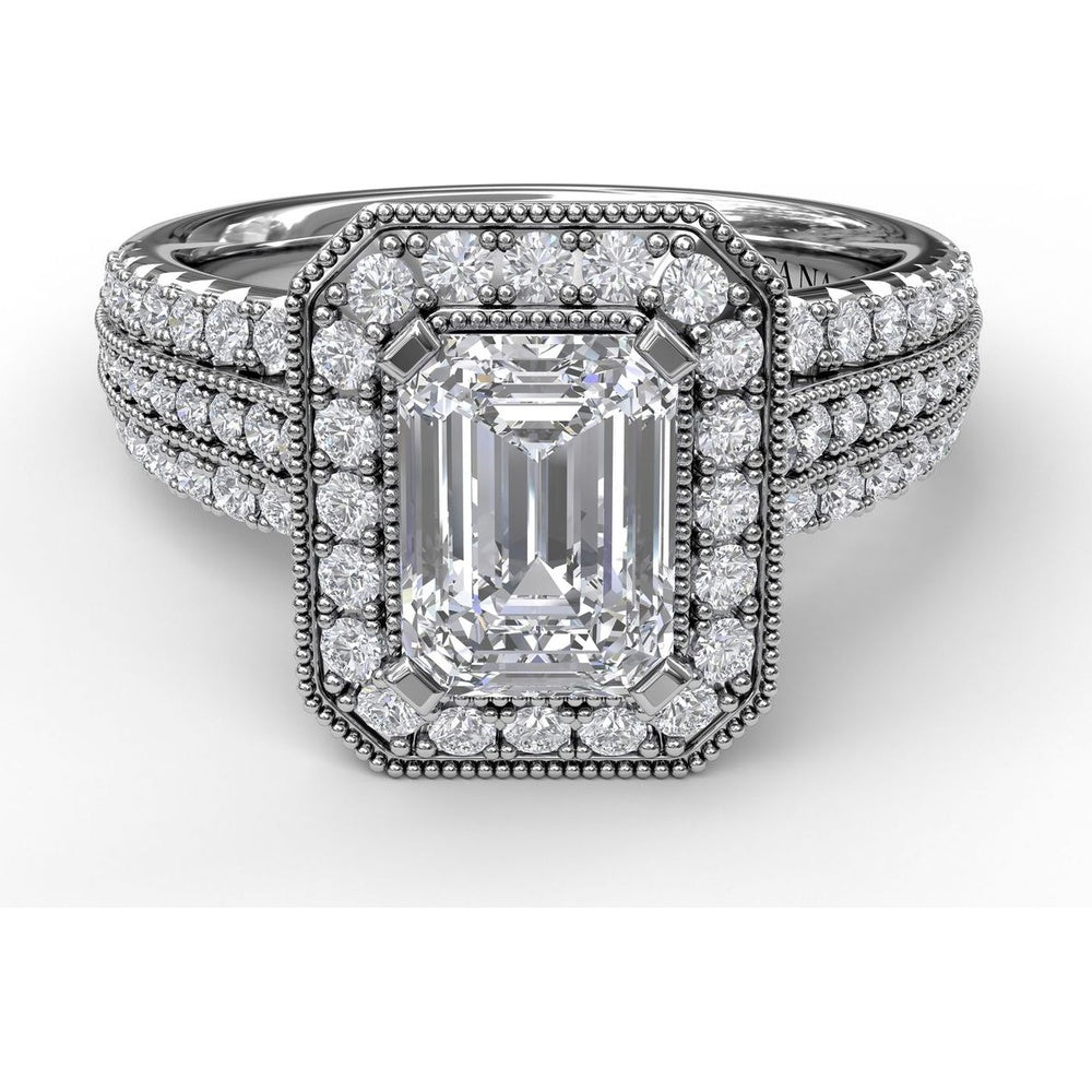 Radiant Halo Engagement Ring Setting with Triple Pavé Split Shank Band by Fana - 0.75 Carat Total Diamond Weight