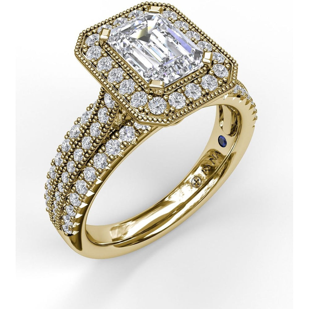 Radiant Halo Engagement Ring Setting with Triple Pavé Split Shank Band by Fana - 0.75 Carat Total Diamond Weight