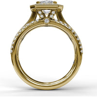 Radiant Halo Engagement Ring Setting with Triple Pavé Split Shank Band by Fana - 0.75 Carat Total Diamond Weight