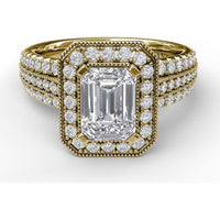 Radiant Halo Engagement Ring Setting with Triple Pavé Split Shank Band by Fana - 0.75 Carat Total Diamond Weight
