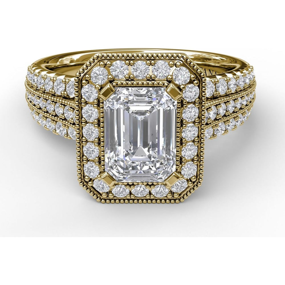 Radiant Halo Engagement Ring Setting with Triple Pavé Split Shank Band by Fana - 0.75 Carat Total Diamond Weight
