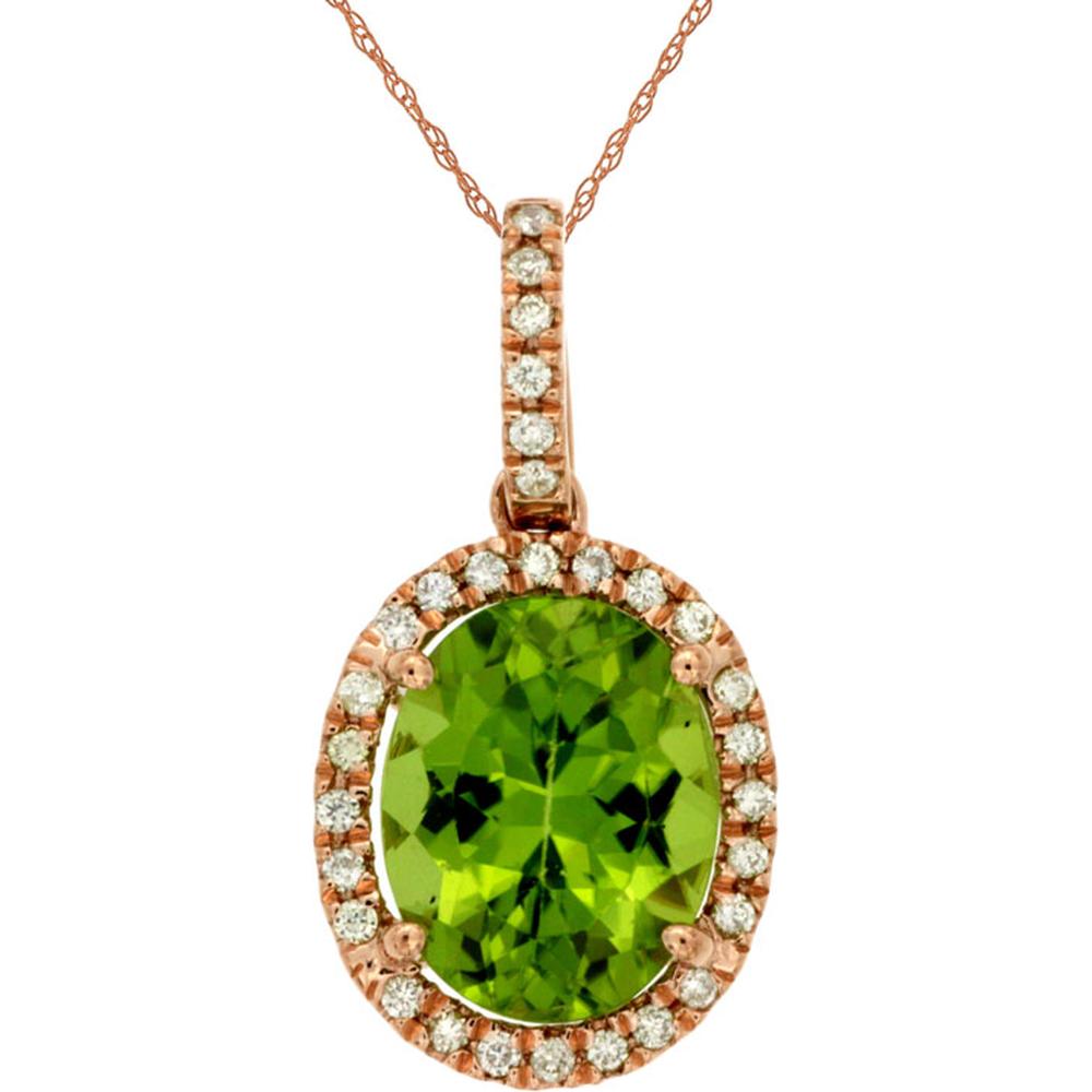 Radiant Rose: 14K Rose Gold Peridot & Diamond Pendant - 2.40 Carat Peridot, 0.18 Carat Diamond Total Weight