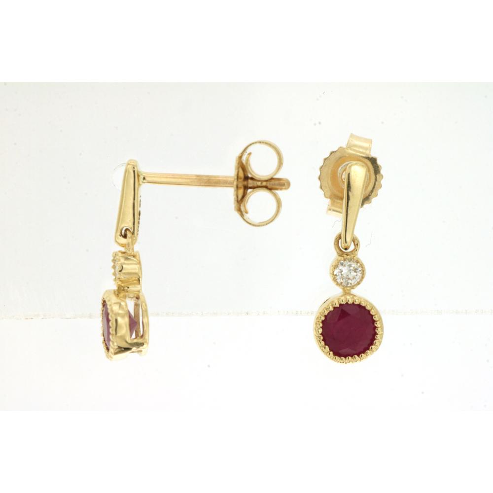 Radiant Ruby & Diamond Earrings in 14K Yellow Gold