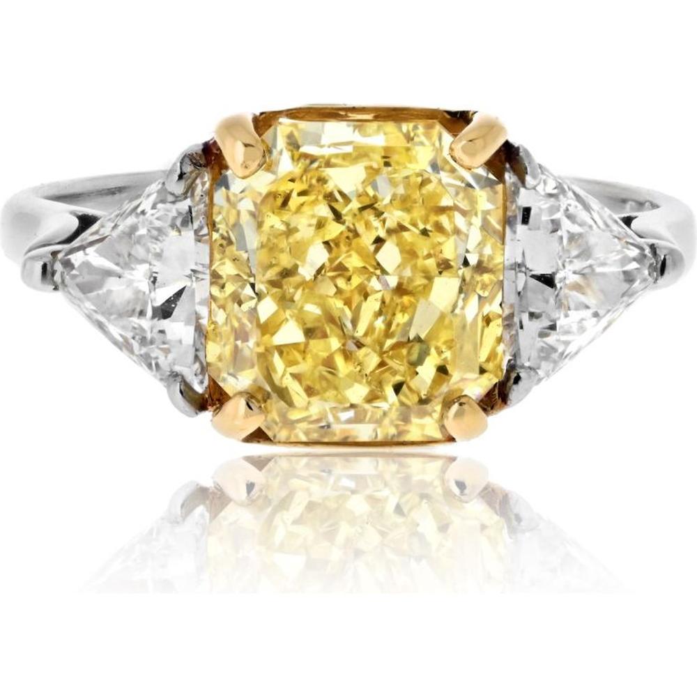 Radiant Yellow Diamond Engagement Ring - Platinum & 18K Yellow Gold - 3.04 Carat Total Diamond Weight