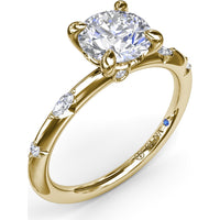 Raindrop Engagement Ring Setting with Knife Edge Band and Alternating Round & Marquise Diamonds by Fana - 0.10 Carat Total Diamond Weight