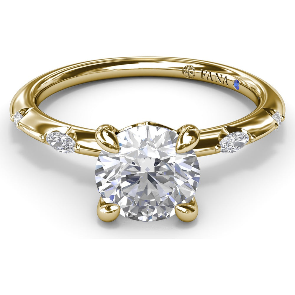 Raindrop Engagement Ring Setting with Knife Edge Band and Alternating Round & Marquise Diamonds by Fana - 0.10 Carat Total Diamond Weight