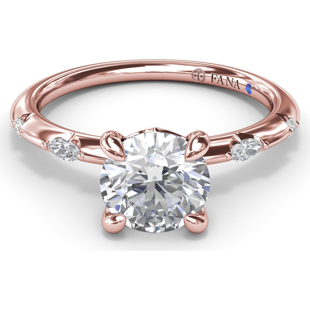Raindrop Engagement Ring Setting with Knife Edge Band and Alternating Round & Marquise Diamonds by Fana - 0.10 Carat Total Diamond Weight