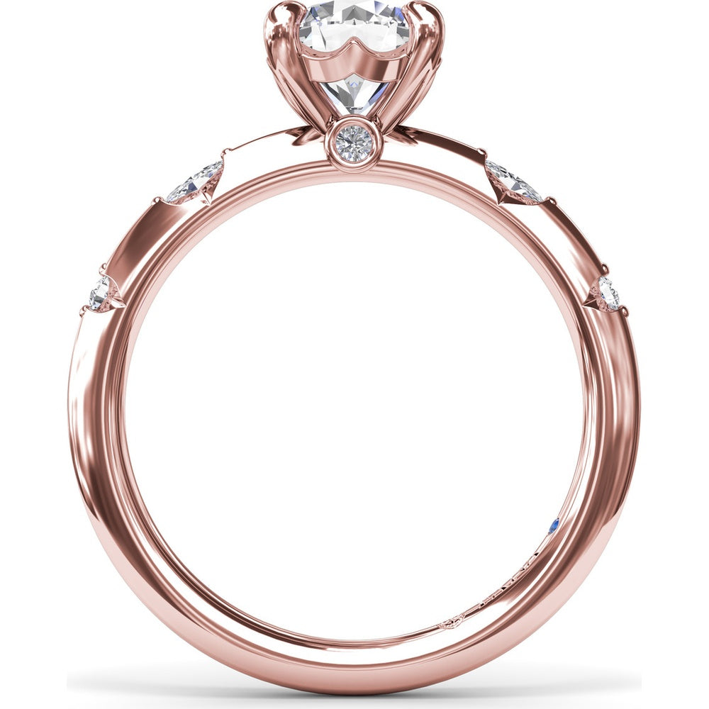 Raindrop Engagement Ring Setting with Knife Edge Band and Alternating Round & Marquise Diamonds by Fana - 0.10 Carat Total Diamond Weight