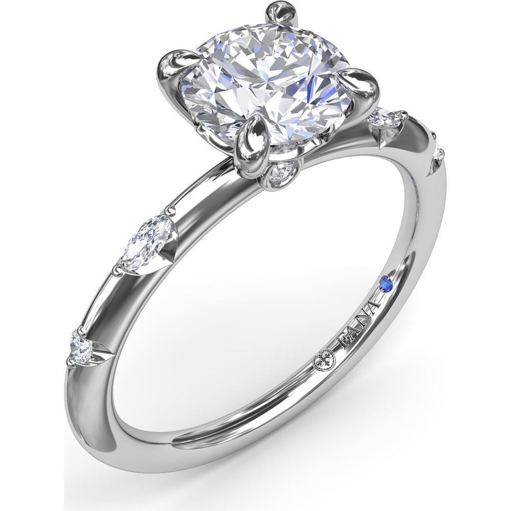 Raindrop Engagement Ring Setting with Knife Edge Band and Alternating Round & Marquise Diamonds by Fana - 0.10 Carat Total Diamond Weight